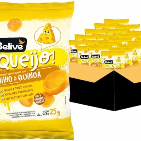 Caixa de Salgadinhos Kids sabor Queijo Sem Glúten Sem Leite Belive – 20 unidades de 25g