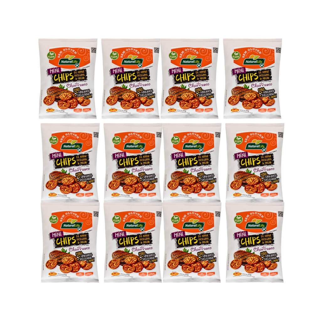 KIT 12 MINI CHIPS ARROZ INT. MILHO CHURRASCO S/ GLUTEN KODILAR 35g