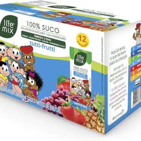 LIFE MIX Turma da Mônica – Suco de Tutti-Frutti em Caixinha – 100% Suco, Sem Adição de Açúcares, Sem Conservantes e Corantes, Ômega 3 DHA, Vitaminas C e D, Cálcio, Fibras – Vegano – Pack 12 x 200ml