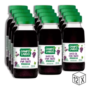 Pack com 12x Suco de Uva Tinto Campo Largo | 250ml cada | 100% Suco Integral