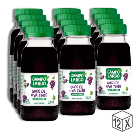 Pack com 12x Suco de Uva Tinto Campo Largo | 250ml cada | 100% Suco Integral